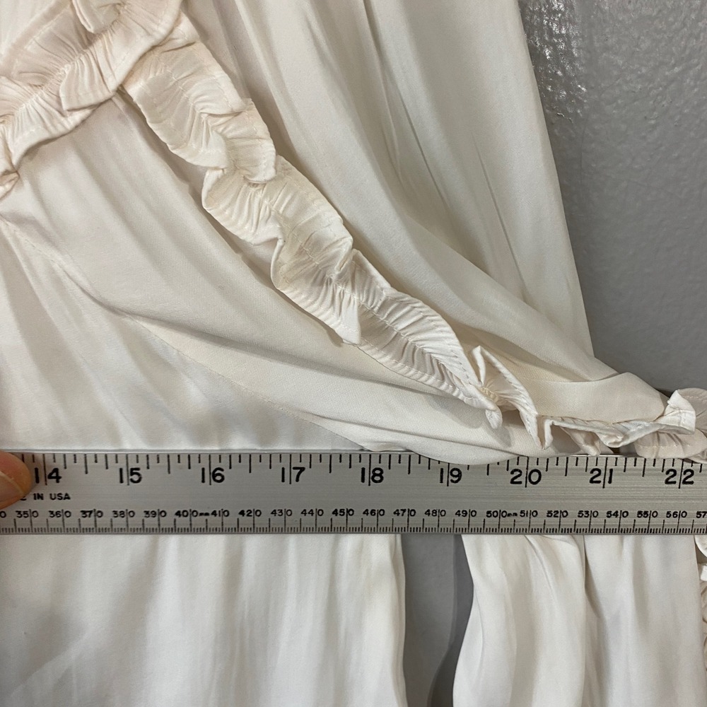 LOFT Cream Ruffle Yoke Tie Neck Button Front Blouse NWT Medium - Picture 9 of 12